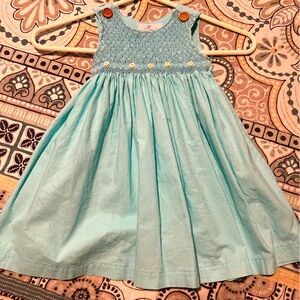Little Smockers SZ 2 sundress embroidered spring summer Blue Daisy wood buttons